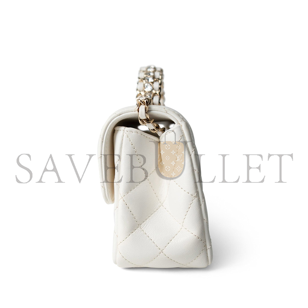 Ch*el master white crystal top handle flap light gold hardware (18*11.5*6.5cm)